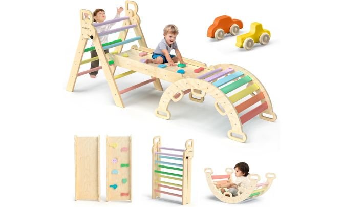 BlueWood Pikler Triangle Set 7-in-1 – Montessori Climbing Playset
