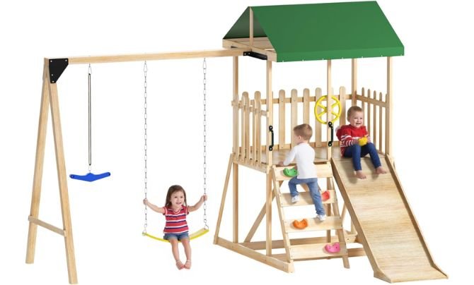 Cofiyard Wooden Swing Set Review – Unique Twist Swing & Wooden Slide for Active Play