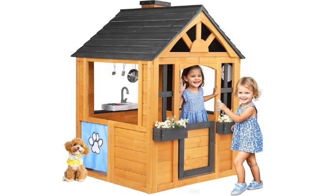 Jocoevol Kids Outdoor Cedar Wooden Playhouse
