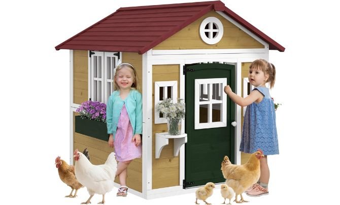 Outsunny Outdoor Wooden Kids Playhouse