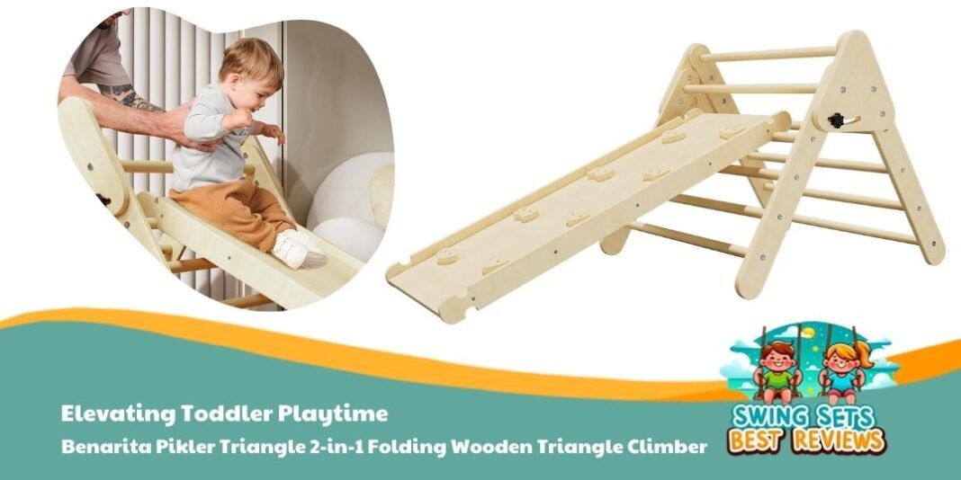 Benarita Pikler Triangle 2-in-1 Folding Wooden Triangle Climber