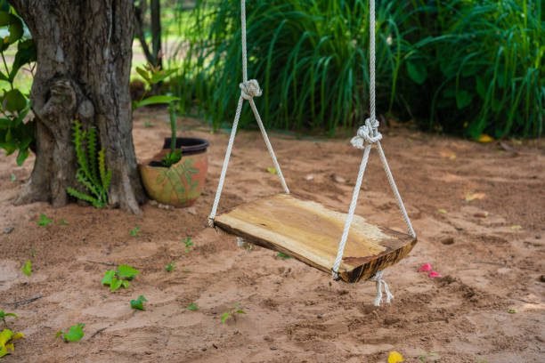 wooden swing in the garden