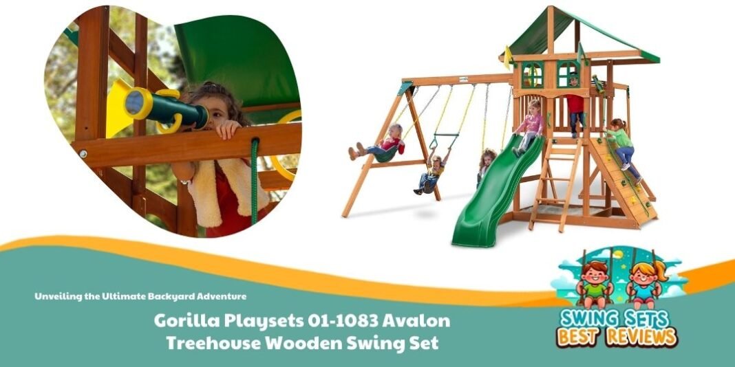 Gorilla Playsets 01-1083 Avalon Treehouse Wooden Swing Set