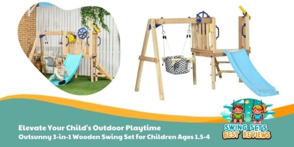 Outsunny 3-in-1 Wooden Swing Set for Children Ages 1.5-4