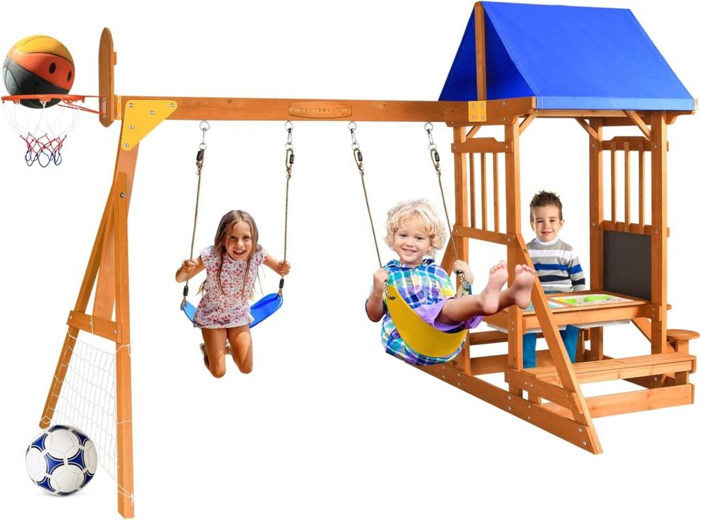 SuniBoxi Wooden Swing Set for Kids Toddlers Age 3-6-1