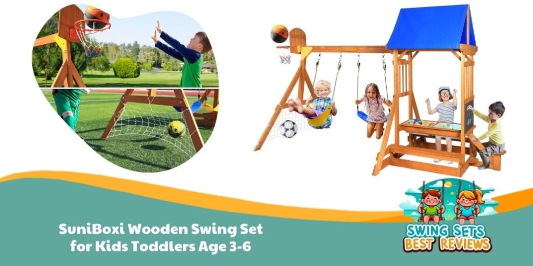 SuniBoxi Wooden Swing Set for Kids Toddlers Age 3-6