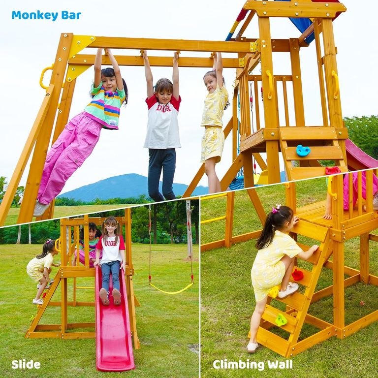 SuniBoxi Wooden Swing Sets for Kids 3-8 Year-Olds-1