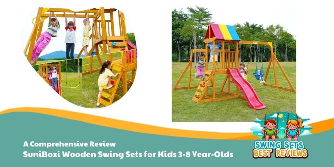 SuniBoxi Wooden Swing Sets for Kids 3-8 Year-Olds